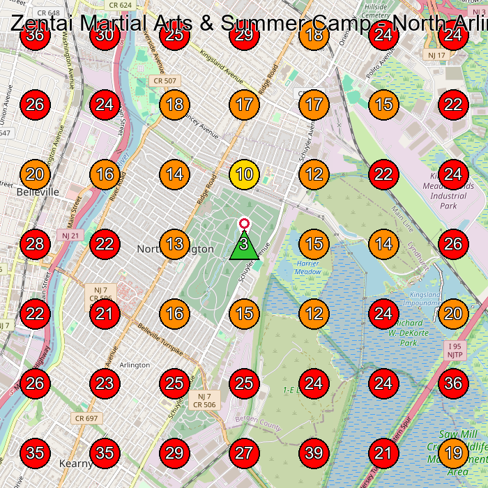 Zentai Martial Arts & Summer Camp - North Arlington GeoGrid visibility map for Martial Arts School in Belleville